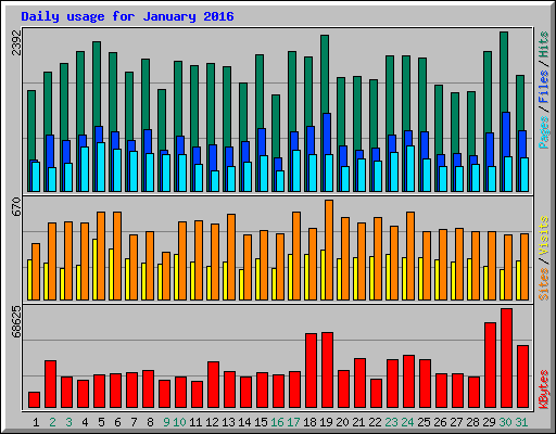Daily usage for January 2016